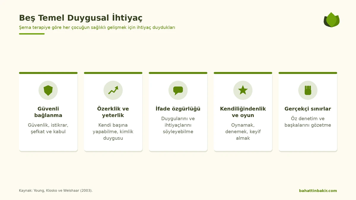 Şema terapiye göre beş temel duygusal ihtiyaç